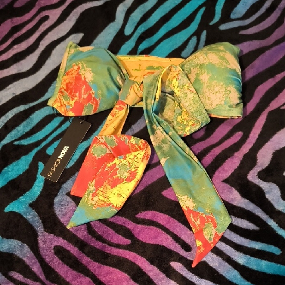 NWT Fashion Nova | Vibrant Multicolor Bow Bikini Set With Coverup